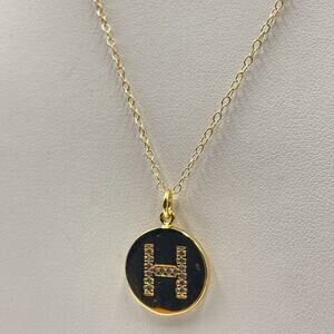 VTG Y2K Gold Tone Rhinestone Initial H Round Disc Pendant Necklace Minimalist